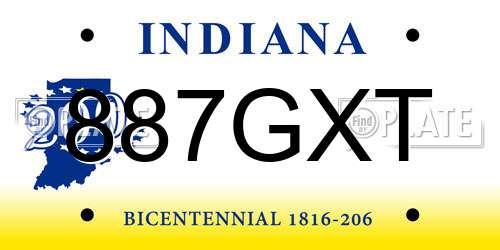 887GXT Indiana License Plate