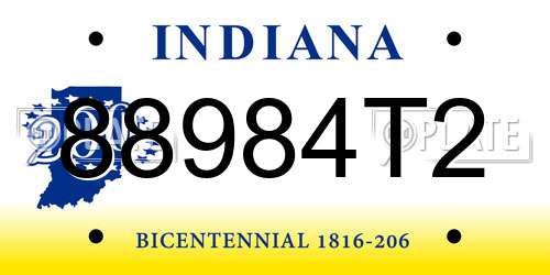 88984T2 Indiana License Plate