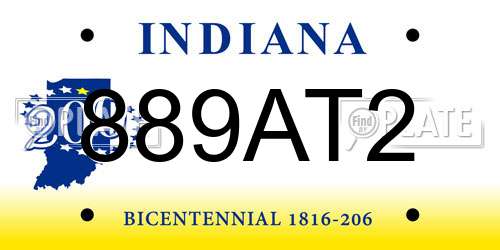 889AT2 Indiana License Plate
