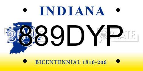 889DYP Indiana License Plate