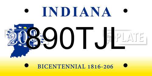 890TJL Indiana License Plate