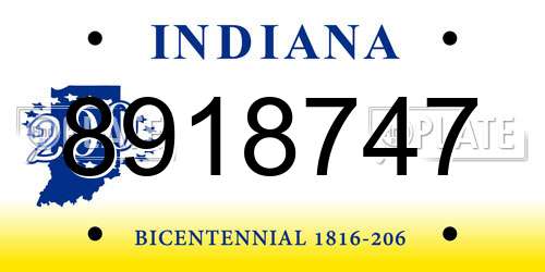 8918747 Indiana License Plate
