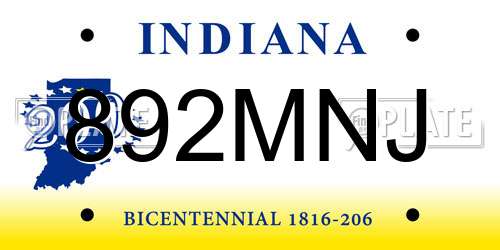 892MNJ Indiana License Plate