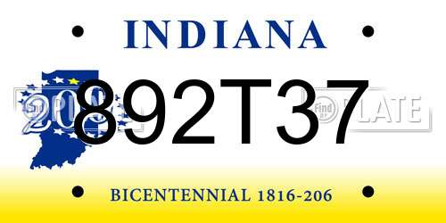 892T37 Indiana License Plate