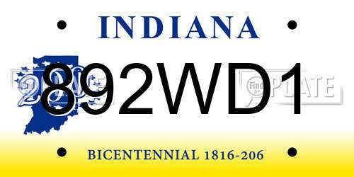 892WD1 Indiana License Plate