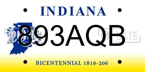 893AQB Indiana License Plate