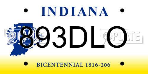 893DLO Indiana License Plate