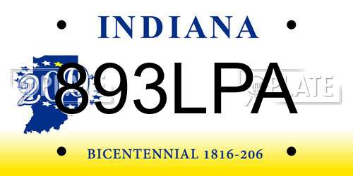 893LPA Indiana License Plate