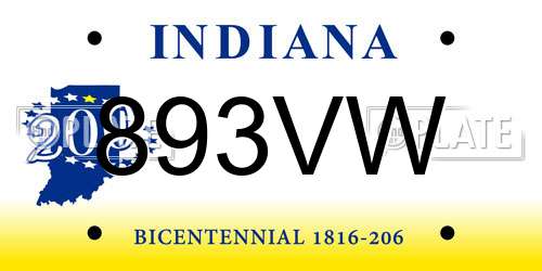 893VW Indiana License Plate