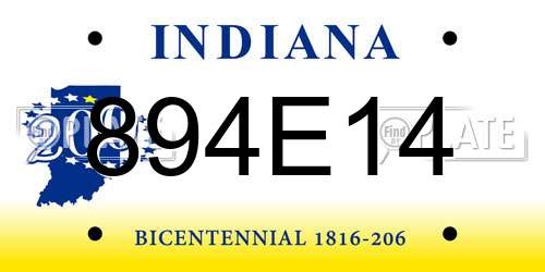 894E14 Indiana License Plate
