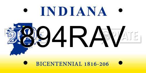 894RAV Indiana License Plate