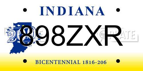 898ZXR Indiana License Plate