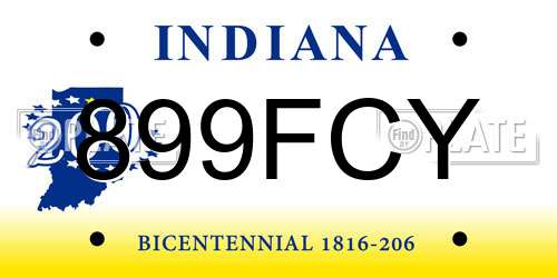 899FCY Indiana License Plate