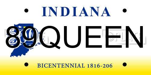 89QUEEN Indiana License Plate