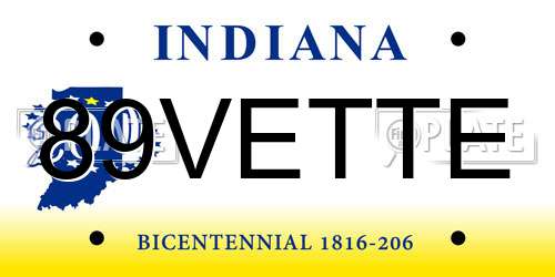 89VETTE Indiana License Plate
