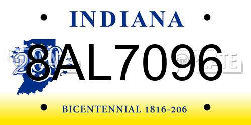 8AL7096 Indiana License Plate