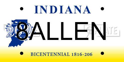 8ALLEN Indiana License Plate
