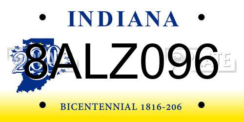 8ALZ096 Indiana License Plate