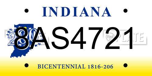 8AS4721 Indiana License Plate