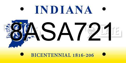 8ASA721 Indiana License Plate