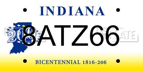 8ATZ66 Indiana License Plate