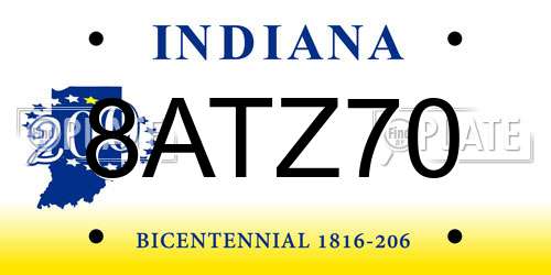 8ATZ70 Indiana License Plate
