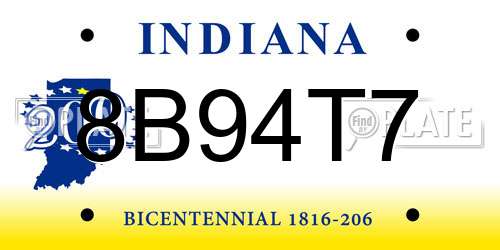 8B94T7 Indiana License Plate