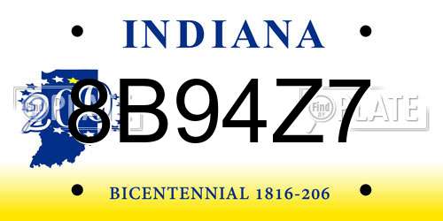 8B94Z7 Indiana License Plate