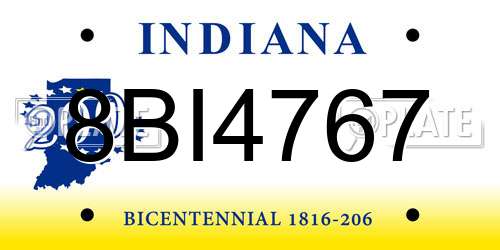 8BI4767 Indiana License Plate