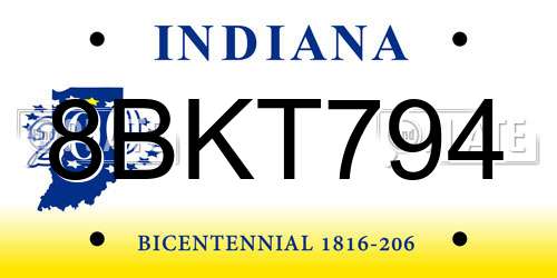 8BKT794 Indiana License Plate