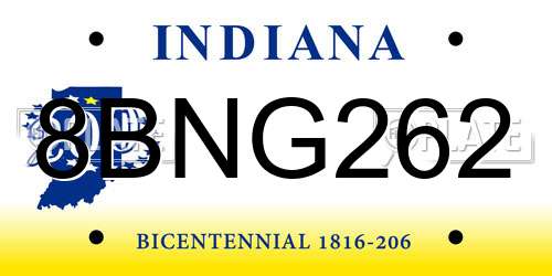 8BNG262 Indiana License Plate