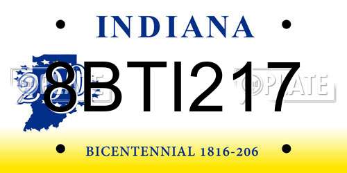8BTI217 Indiana License Plate