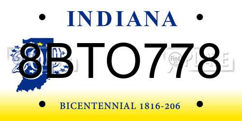 8BTO778 Indiana License Plate