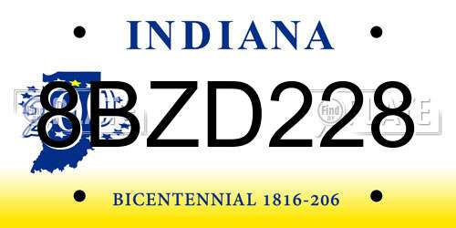 8BZD228 Indiana License Plate