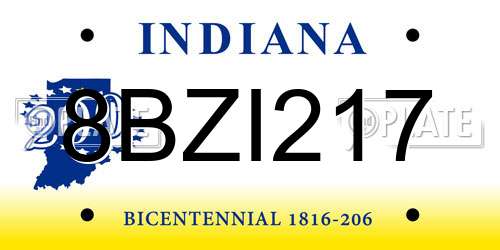 8BZI217 Indiana License Plate
