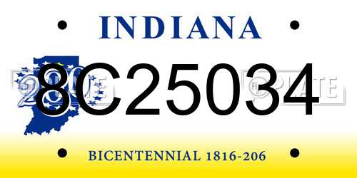 8C25034 Indiana License Plate