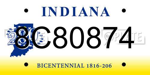 8C80874 Indiana License Plate
