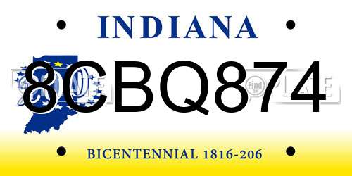 8CBQ874 Indiana License Plate