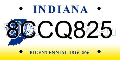 8CCQ825 Indiana License Plate