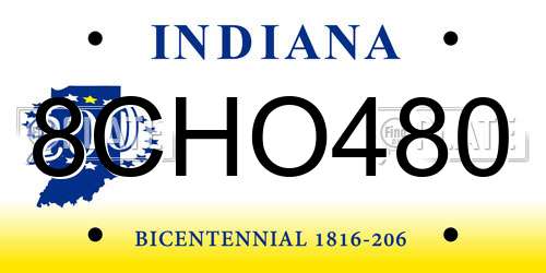 8CHO480 Indiana License Plate