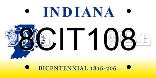 8CIT108 Indiana License Plate