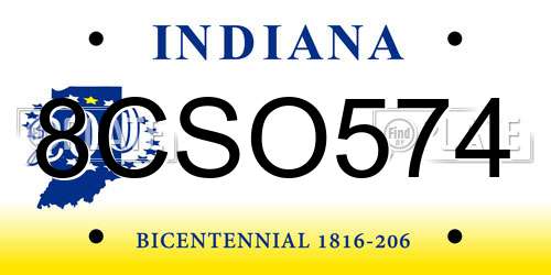 8CSO574 Indiana License Plate