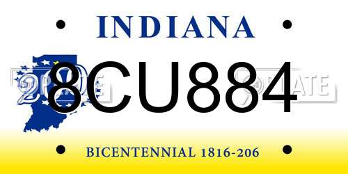 8CU884 Indiana License Plate