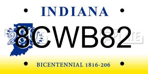 8CWB82 Indiana License Plate