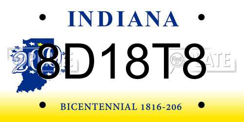 8D18T8 Indiana License Plate