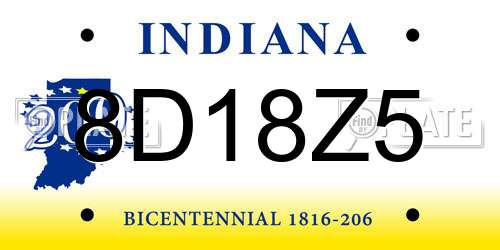 8D18Z5 Indiana License Plate