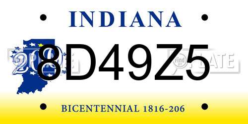 8D49Z5 Indiana License Plate