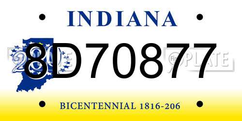 8D70877 Indiana License Plate