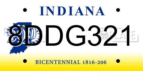 8DDG321 Indiana License Plate