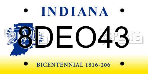 8DEO43 Indiana License Plate